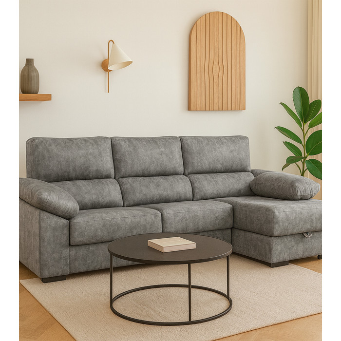 Sofá Chaise Longue Monti – Asientos extraíbles, respaldos reclinables y arcón