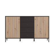 Aparador Tania con 2 puertas y 4 cajones – Acabado ébano y roble artisán