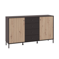 Aparador Tania con 2 puertas y 4 cajones – Acabado ébano y roble artisán