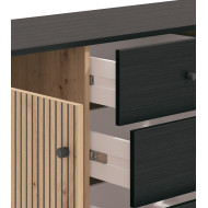 Aparador Tania con 2 puertas y 4 cajones – Acabado ébano y roble artisán