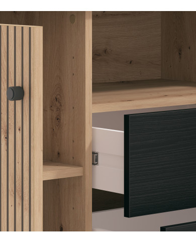 Mueble TV Tania con 4 cuerpos – Ébano y roble artisan Mueble TV Tania con 4 cuerpos – Ébano y roble artisan