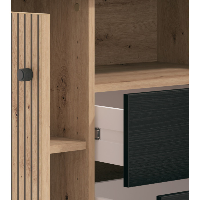 Mueble TV Tania con 4 cuerpos – Ébano y roble artisan