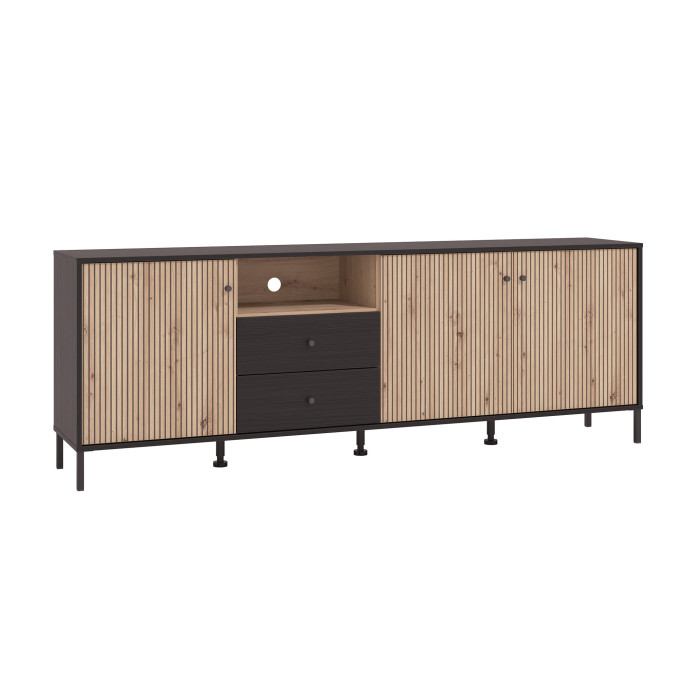 Mueble TV Tania con 4 cuerpos – Ébano y roble artisan