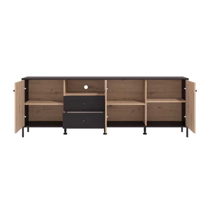 Mueble TV Tania con 4 cuerpos – Ébano y roble artisan