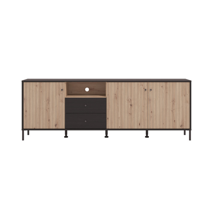 Mueble TV Tania con 4 cuerpos – Ébano y roble artisan