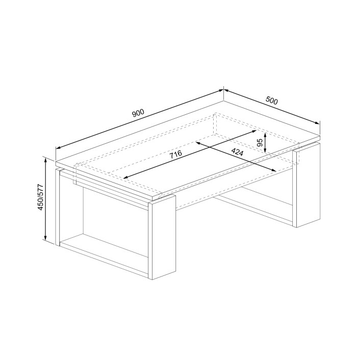 Mesa centro elevable Rubi II estilo industrial