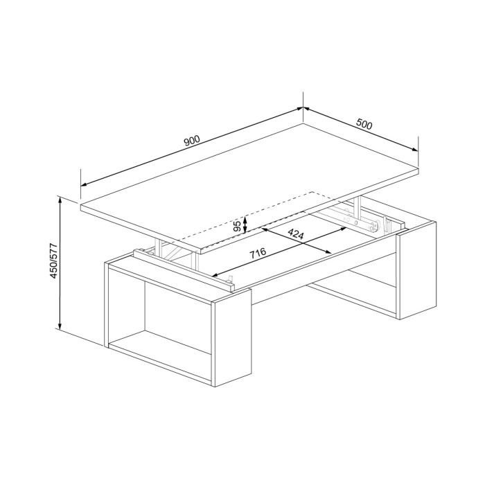 Mesa centro elevable Rubi II estilo industrial