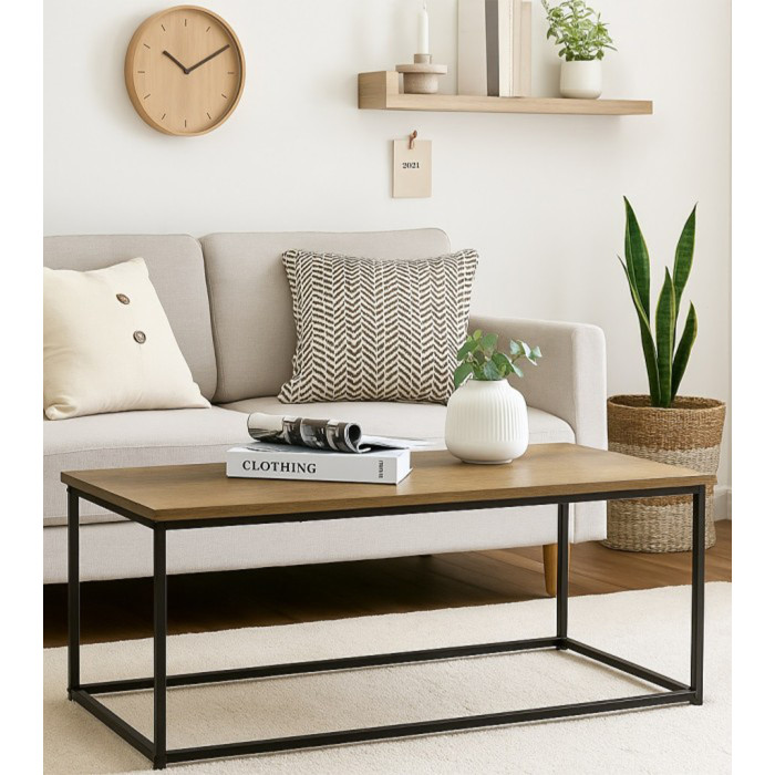 Mesa de centro Kraft roble con patas metálicas