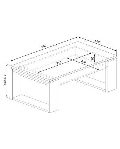 Mesa de centro elevable Rubi II con almacenaje