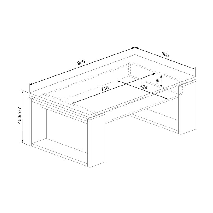 Mesa de centro elevable Rubi II con almacenaje