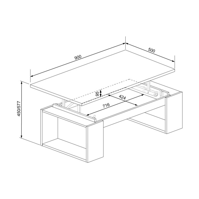 Mesa de centro elevable Rubi II con almacenaje