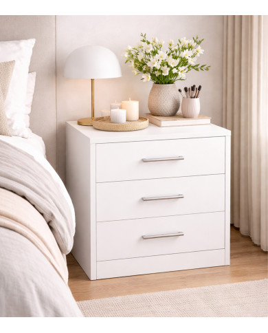 Mesita de noche Elara 3 cajones blanca