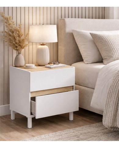 Mesita de noche Ébano– 2 cajones con guías metálicas y patas de ABS