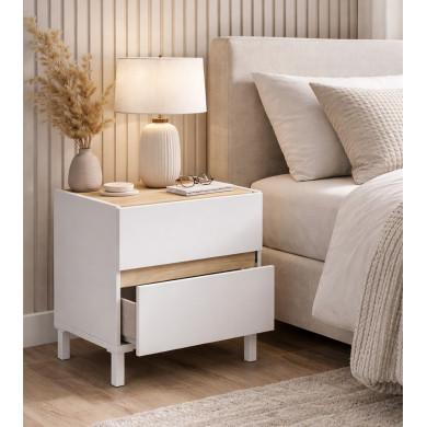 Mesita de noche Ébano– 2 cajones con guías metálicas y patas de ABS