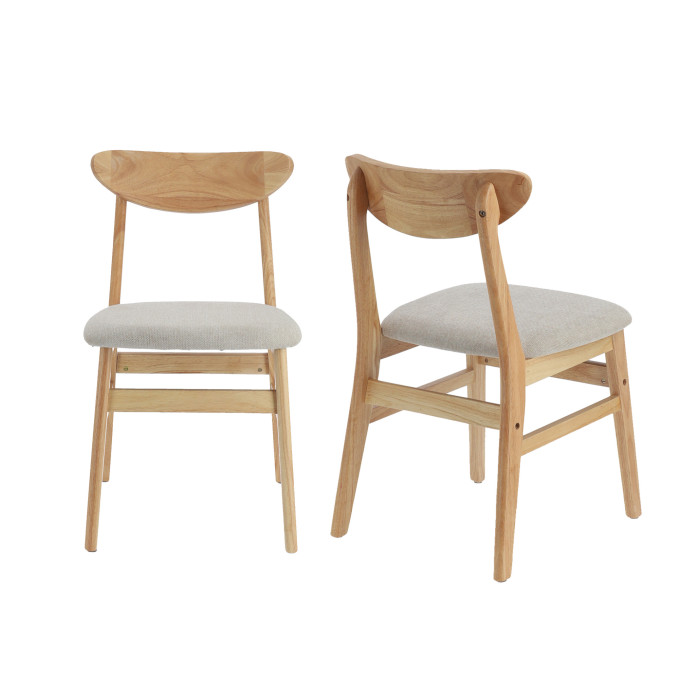 Elegante Pack de 2 Sillas de Comedor Dover - de Tela y Madera Natural