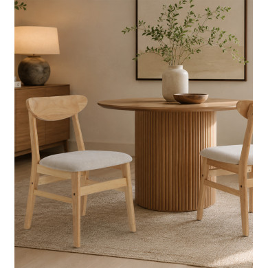Elegante Pack de 2 Sillas de Comedor Dover - de Tela y Madera Natural