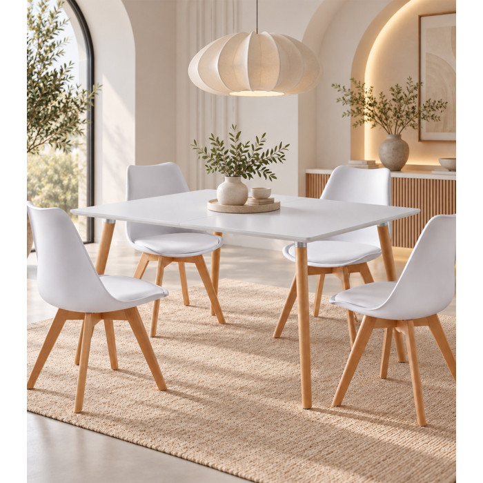 Pack mesa Nórdica blanca 120 cm con 4 sillas Tulipa