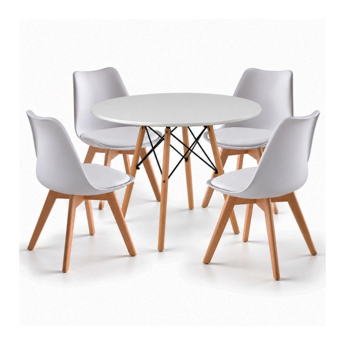 Pack mesa redonda Nórdica blanca de 80 cm con 4 sillas Tulipa