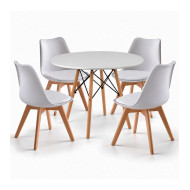 Pack mesa redonda Nórdica blanca de 80 cm con 4 sillas Tulipa