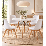 Pack mesa redonda Nórdica blanca de 80 cm con 4 sillas Tulipa