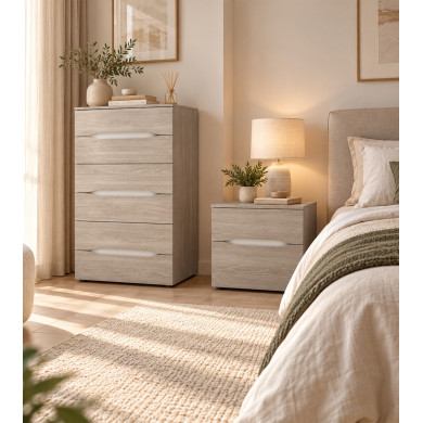 Mesita de noche Ele con 2 cajones y tiradores uñero