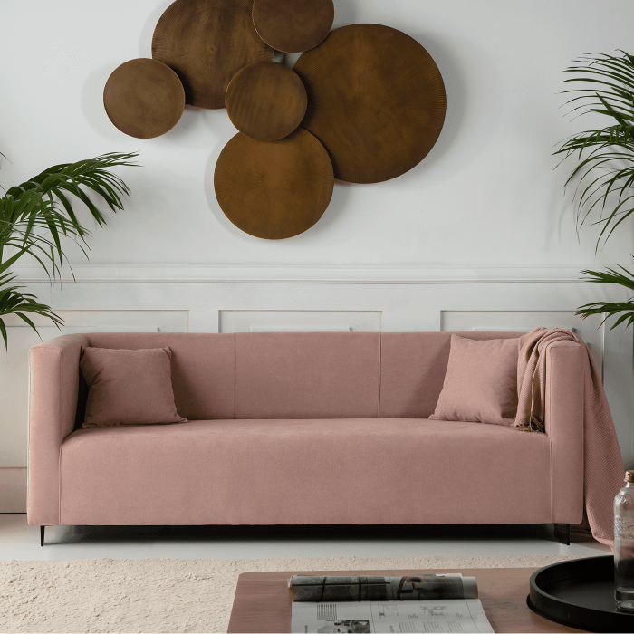 Sofá 3 plazas terciopelo rosa Happiness Pink | Cambia Tus Muebles