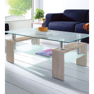 Mesa de centro Kendra - Mesa de centro de cristal y madera