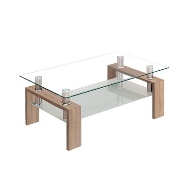 Mesa de centro Kendra - Mesa de centro de cristal y madera Mesa de centro Kendra - Mesa de centro de cristal y madera