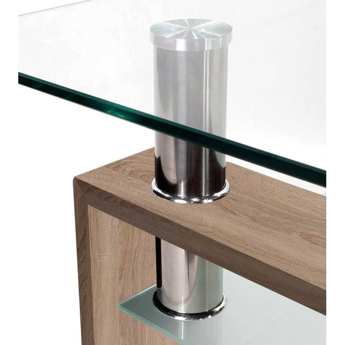 Mesa de centro Kendra - Mesa de centro de cristal y madera