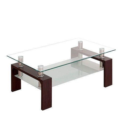 Mesa de centro Kendra - Mesa de centro de cristal y madera Mesa de centro Kendra - Mesa de centro de cristal y madera