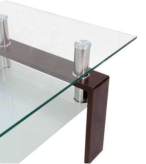 Mesa de centro Kendra - Mesa de centro de cristal y madera Mesa de centro Kendra - Mesa de centro de cristal y madera