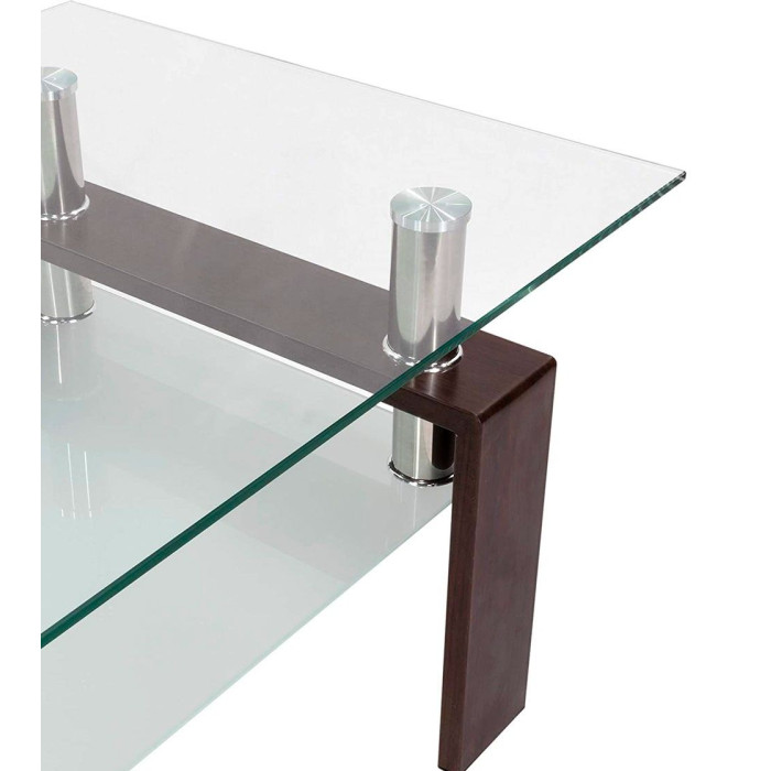 Mesa de centro Kendra - Mesa de centro de cristal y madera