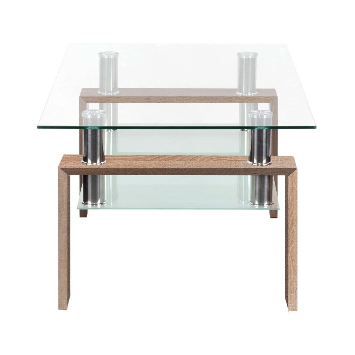 Mesa de centro Kendra - Mesa de centro de cristal y madera