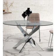 Mesa comedor redonda de cristal DAN patas cruzadas