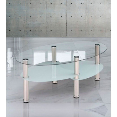 Mesa centro cristal DENISE, ovalada con revistero Mesa centro cristal DENISE, ovalada con revistero