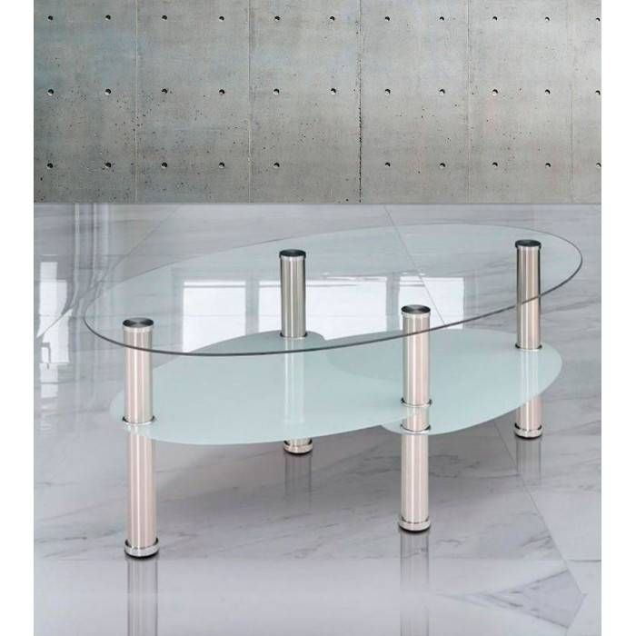 Mesa centro cristal DENISE, ovalada con revistero