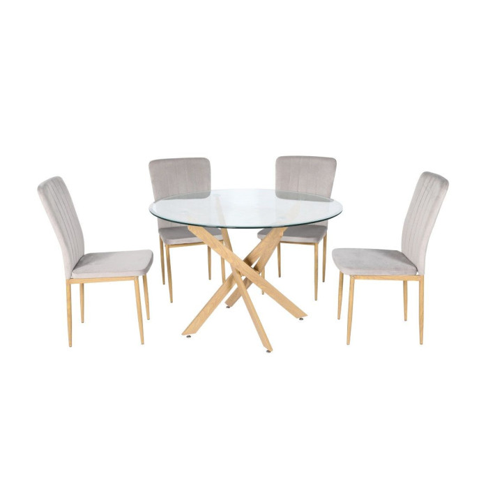 Mesa comedor redonda de cristal DAN patas cruzadas