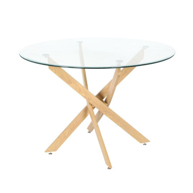 Mesa comedor redonda de cristal DAN patas cruzadas Mesa comedor redonda de cristal DAN patas cruzadas