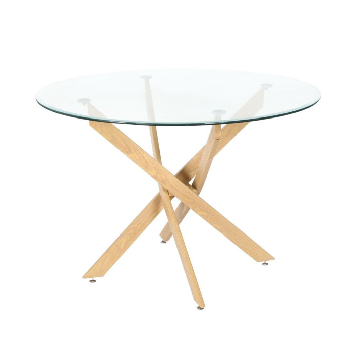 Mesa comedor redonda de cristal DAN patas cruzadas