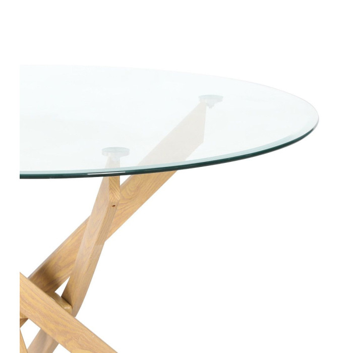 Mesa comedor redonda de cristal DAN patas cruzadas