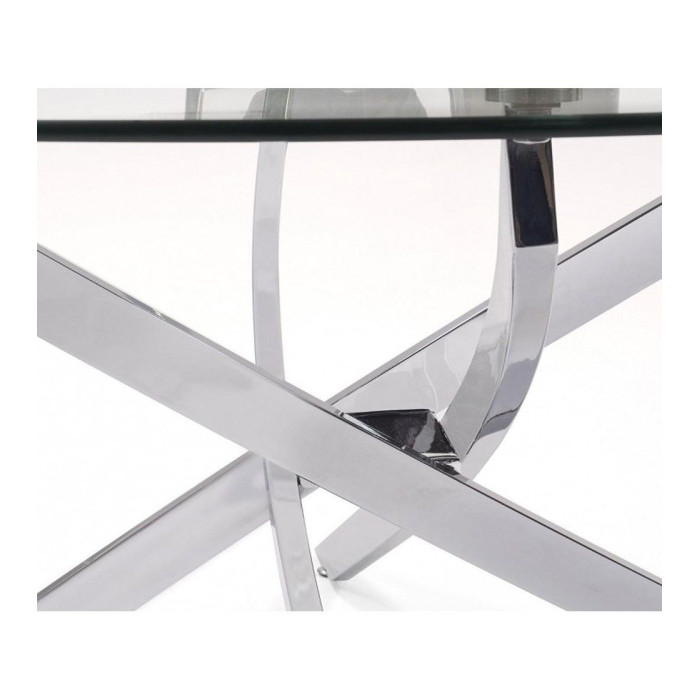 Mesa centro de cristal redonda DAN con patas cruzadas