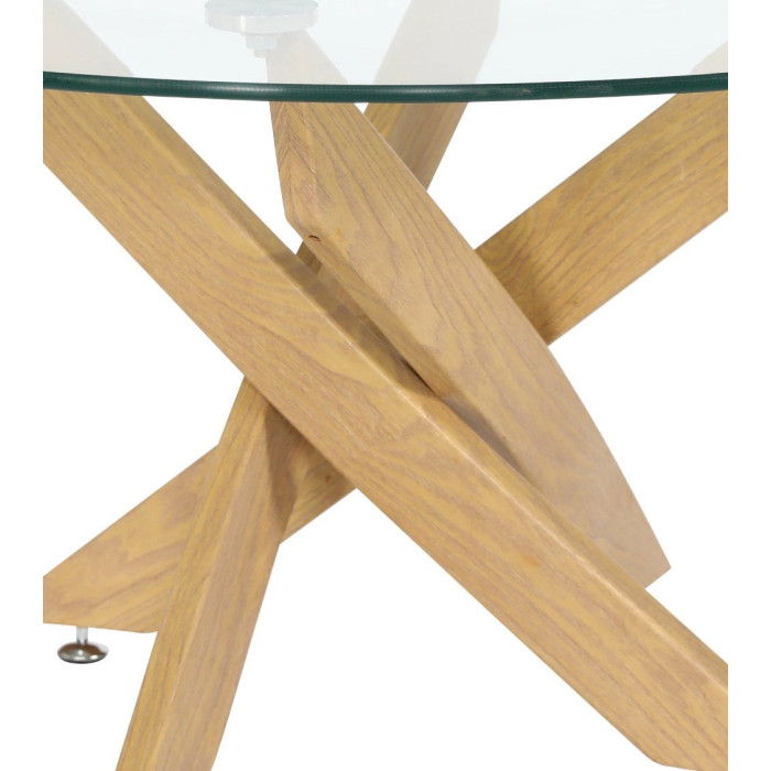 Mesa centro de cristal redonda DAN con patas cruzadas