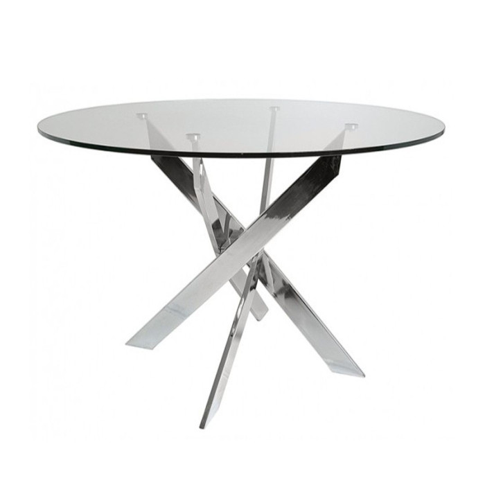 Mesa comedor redonda de cristal DAN patas cruzadas