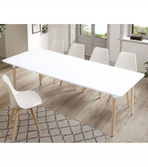 MESA DE COMEDOR EXTENSIBLE PATA MADERA, PARA SALÓN MODERNO . (120-180) X  90CM.