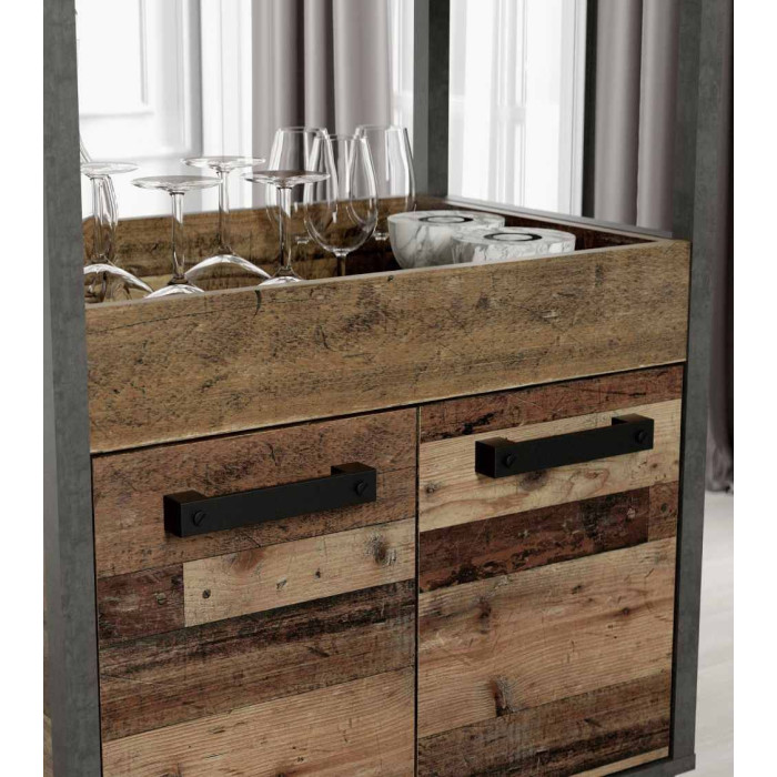 Mueble bar BACO con ruedas estilo industrial