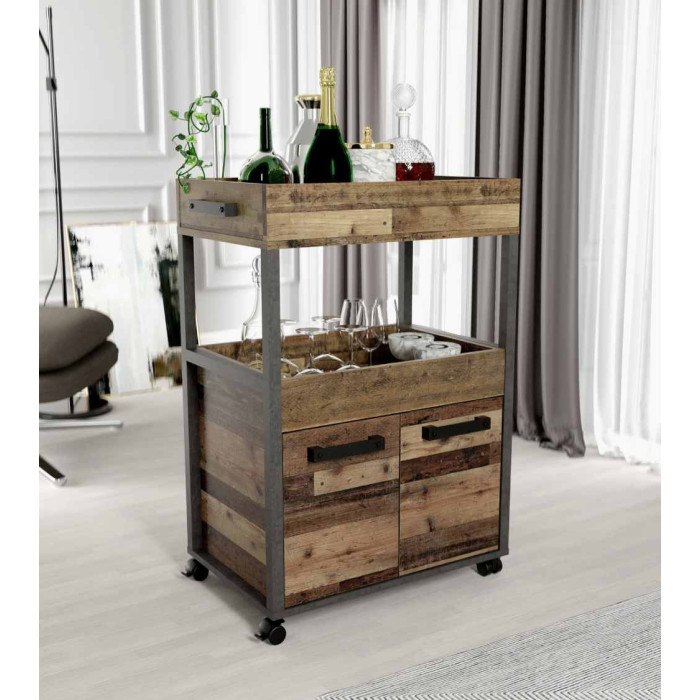 Mueble bar BACO con ruedas estilo industrial