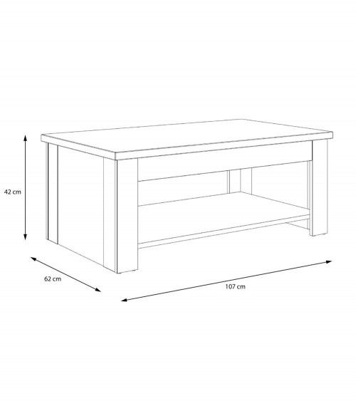 Mesa centro elevable DUMI. Mesa auxiliar de salón elevable con revistero en  color blanco 110 X 65 cm