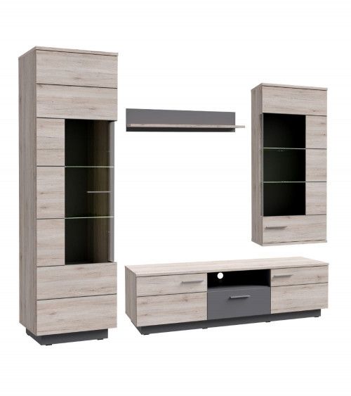 Mueble salón completo 4 módulos en color krenata y blanco BOSCO