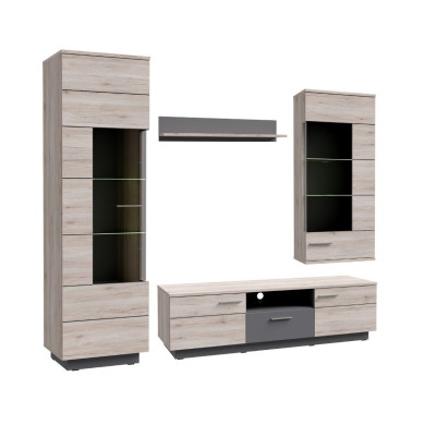 Mueble salón completo JADIEL en Roble Arena y Gris Mueble salón completo JADIEL en Roble Arena y Gris