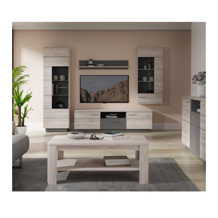 Mueble salón completo JADIEL en Roble Arena y Gris